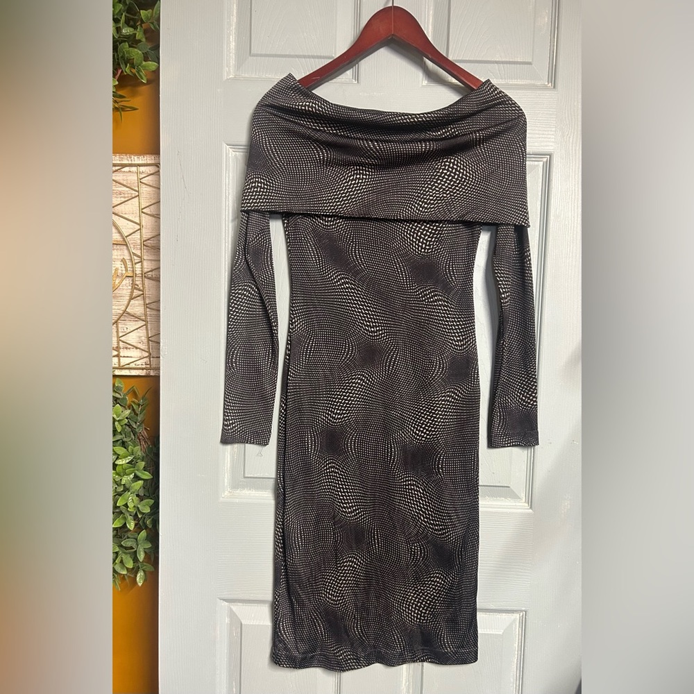 J’s Exte’ Italian Designer Midi Off The Shoulders Abstract Dress Size S